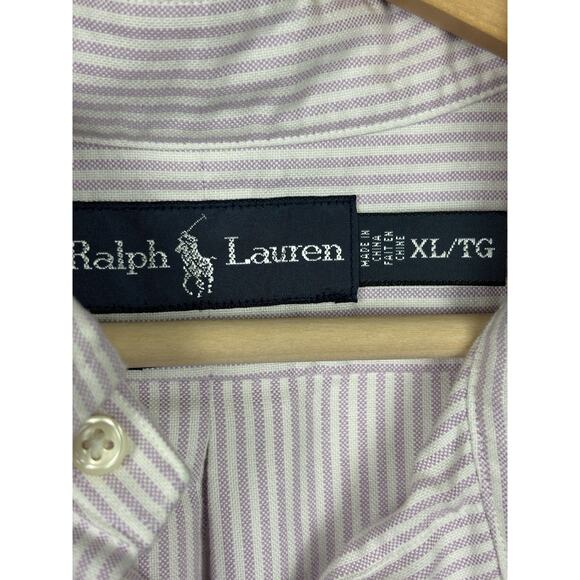 Ralph Lauren Mens Button Up Shirt Sz XL White Purple Striped Preppy Classic Work - Picture 5 of 7